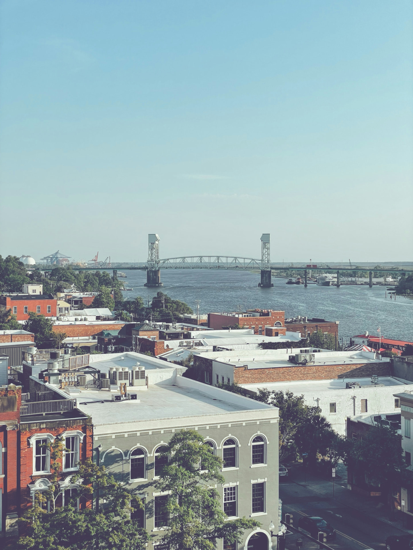 Rooftops of downtown Wilmington and the Cape Fear Memorial Bridge